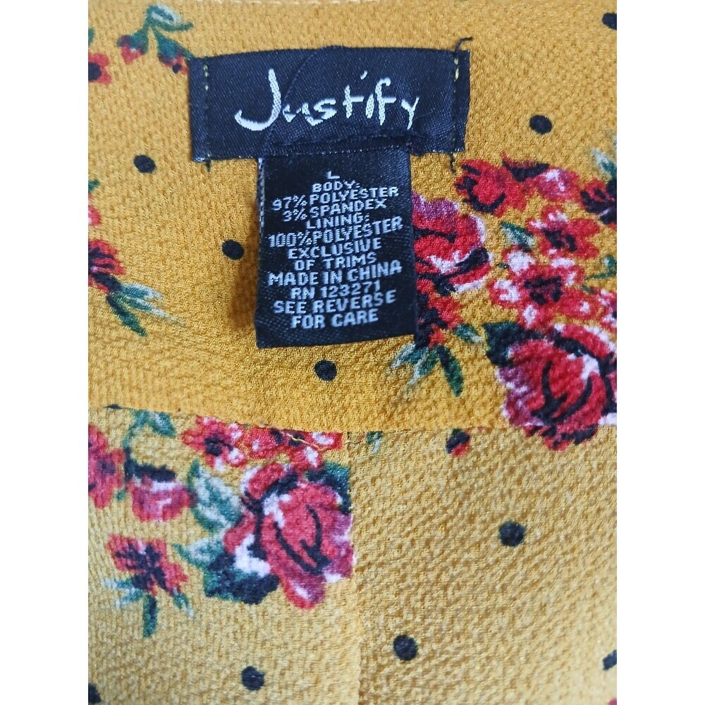 Justify Floral Mini Dress Size L|Mustard Yellow Casual Boho Dress|Cinch Waist - Picture 4 of 6